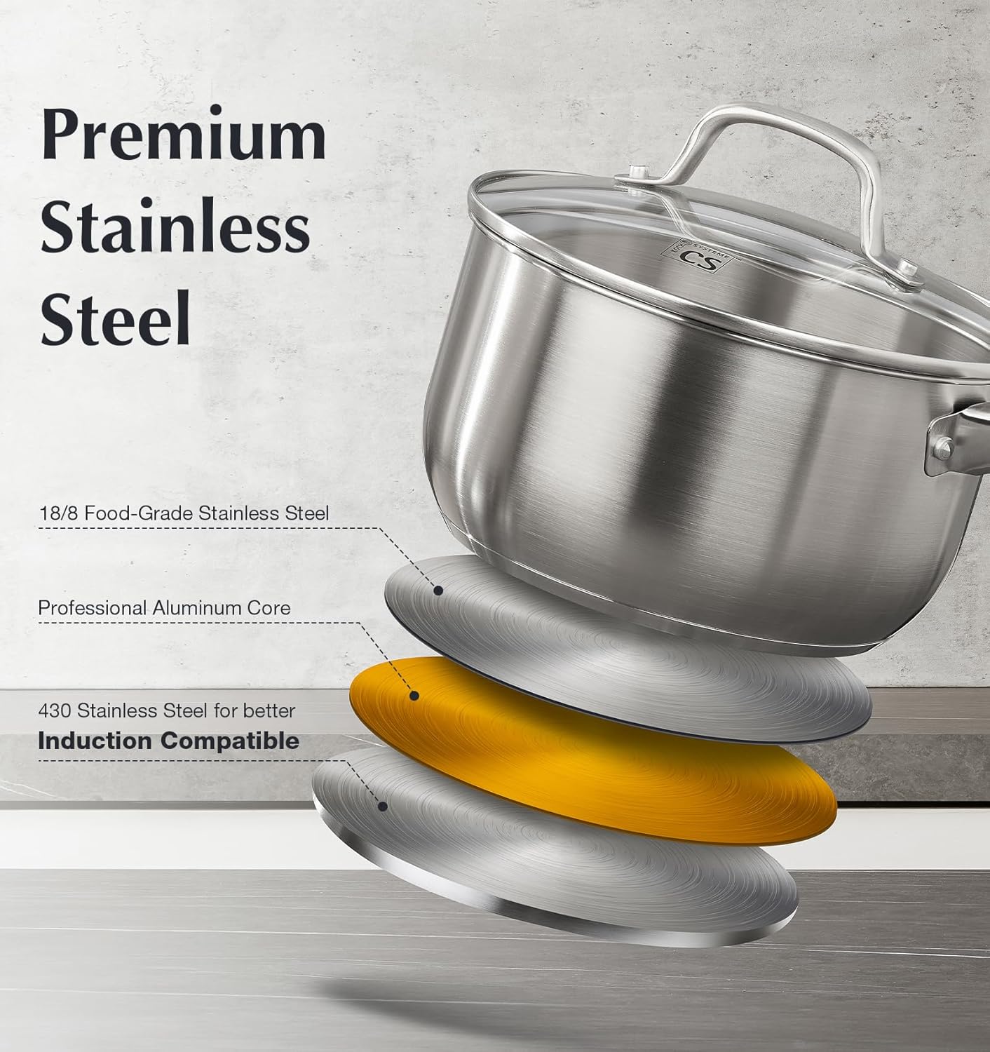 KOCH SYSTEME CS Stainless Steel Saucepan, 2 Quart Stainless Steel Sauce Pan with Lid, 2 Quart Saucepan with Lid, Premium Steel Pot, Induction Sauce Pan,Small Sauce Pot, Oven Safe