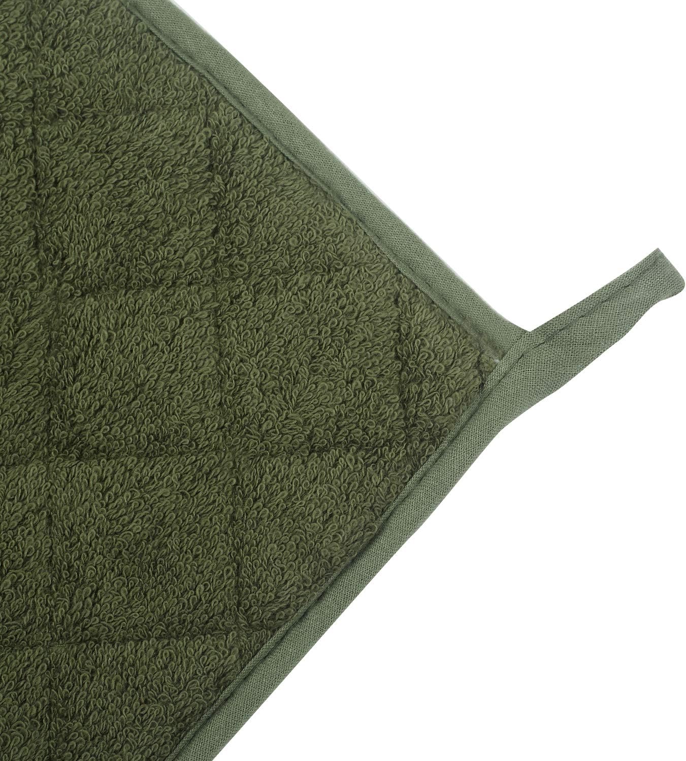 100% Cotton Kitchen Everyday Basic Terry Pot Holder Heat Resistant Coaster Potholder for Cooking and Baking Set of 5 Olive Green