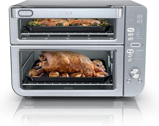 Ninja Air Fryer & Toaster Oven | Double Stack XL | Countertop Oven | 12-in-1 Fits 4.5lb Chicken & 6lbs of Wings | SmartFinish Cook 2 Different Meals at the Same Time | Stainless Steel | DCT601