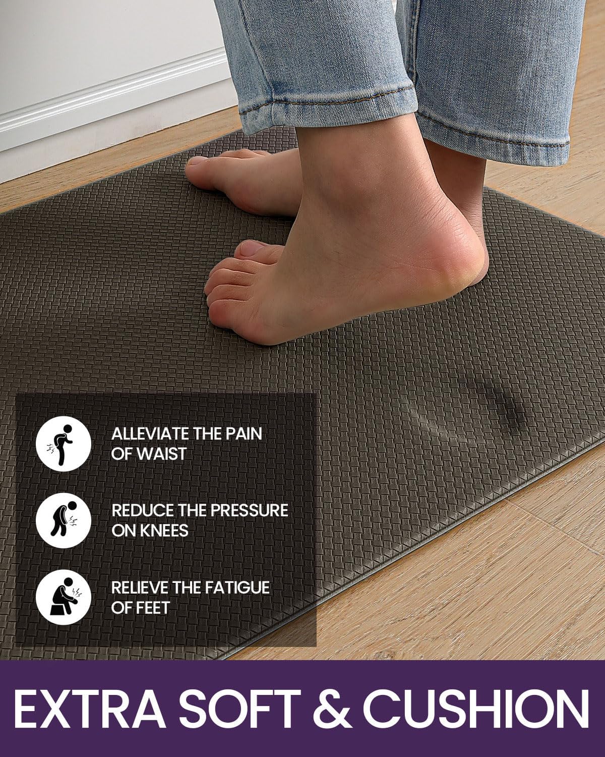 DEXI Kitchen Floor Mats Cushioned Anti Fatigue, 17x95, Long Standing Runner Rug Waterproof, Comfort Memory Foam Padded for Front Sink Laundry, Brown