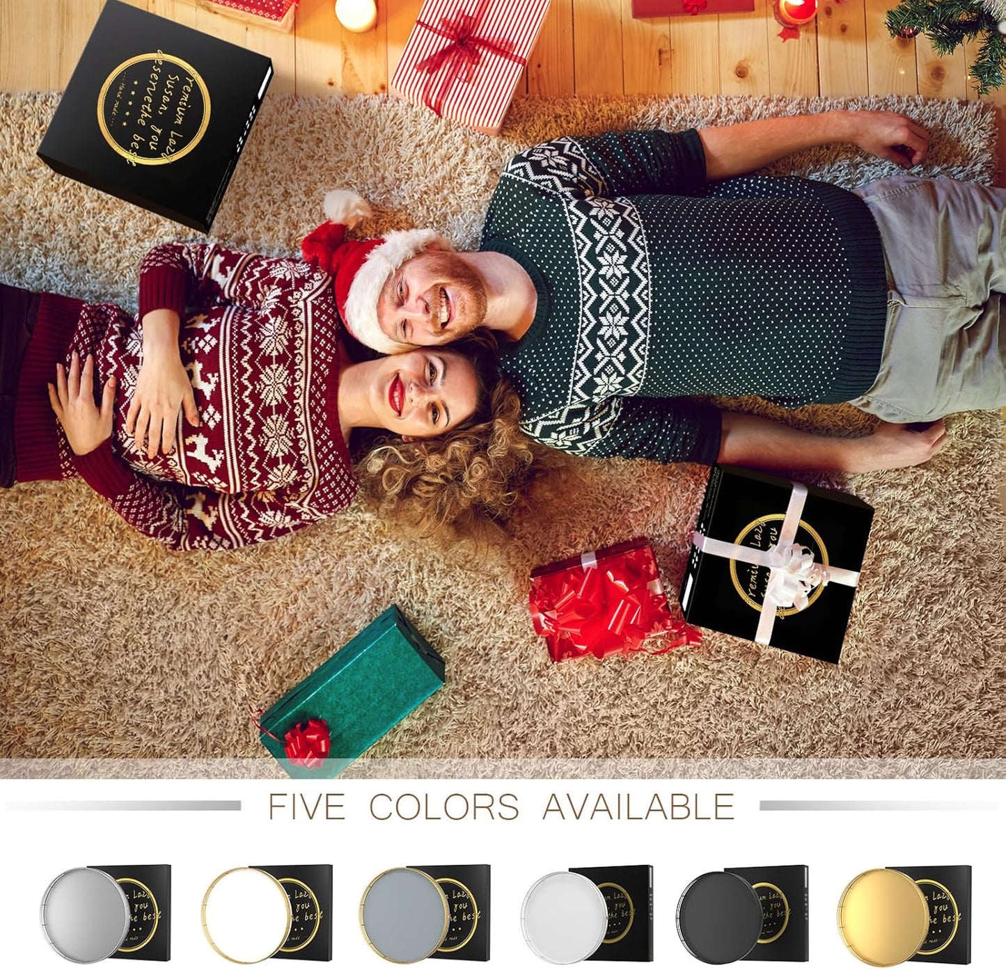 10" Wooden Lazy Susan Turntable for Cabinet – Rotating Spice Rack Organizer, Small Gray Kitchen Countertop Round Tray for Dining Table & Pantry Storage