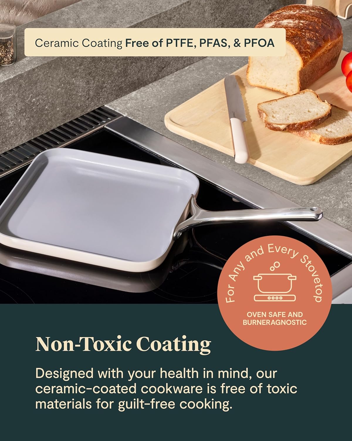 Caraway Square Griddle Pan - 11” Square Pan - Non-Stick Ceramic Coated - Non Toxic, PTFE & PFOA Free - Oven Safe & Compatible with All Stovetops - Navy