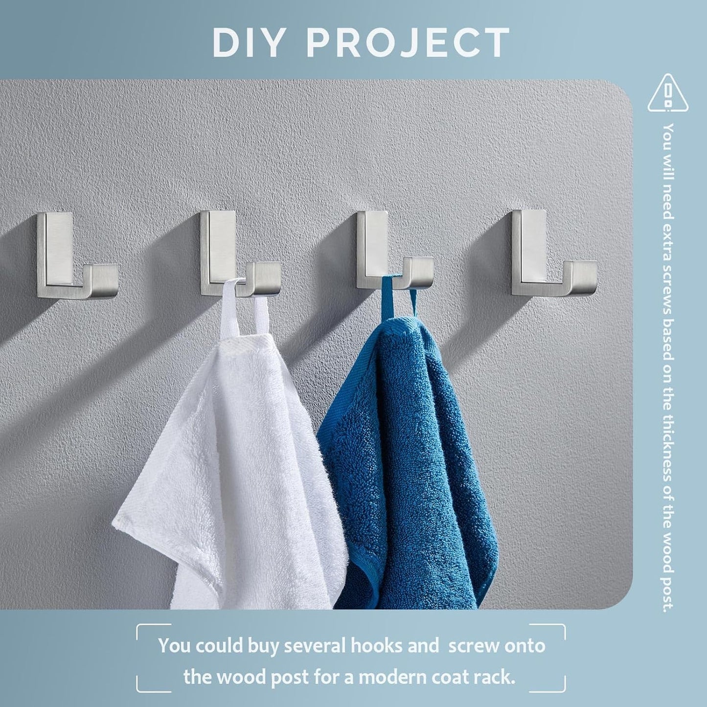 Angle Simple Bathroom Towel Hooks, SUS 304 Stainless Steel Compact Robe Coat Hooks for Wall, Brushed Nickel, 2 Pack