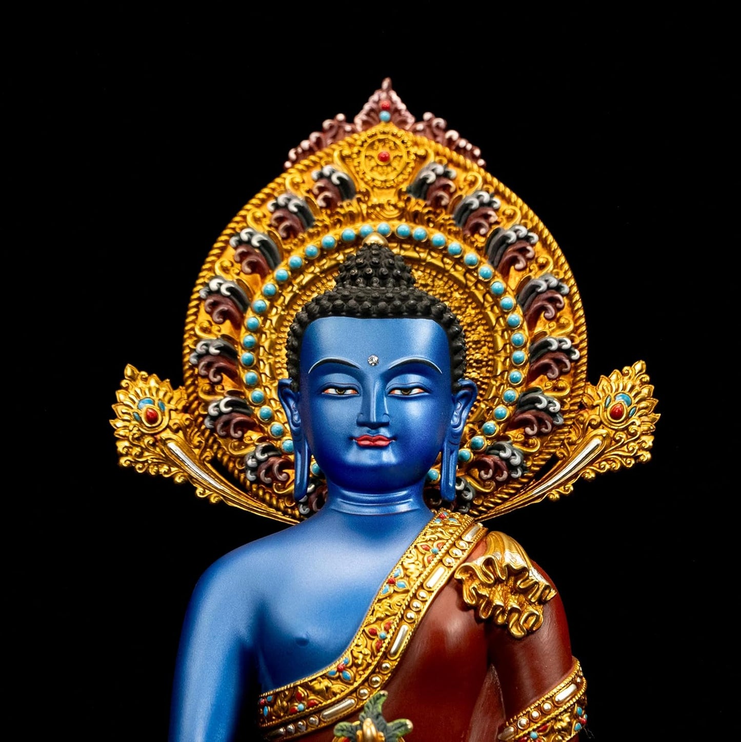 Buddha Statue Indoor, Handmade Copper Buddhism for Peace Home Decorative, Hand-Painted Buddhist Budda Meditation (14.17", Bhaisajyaguru)