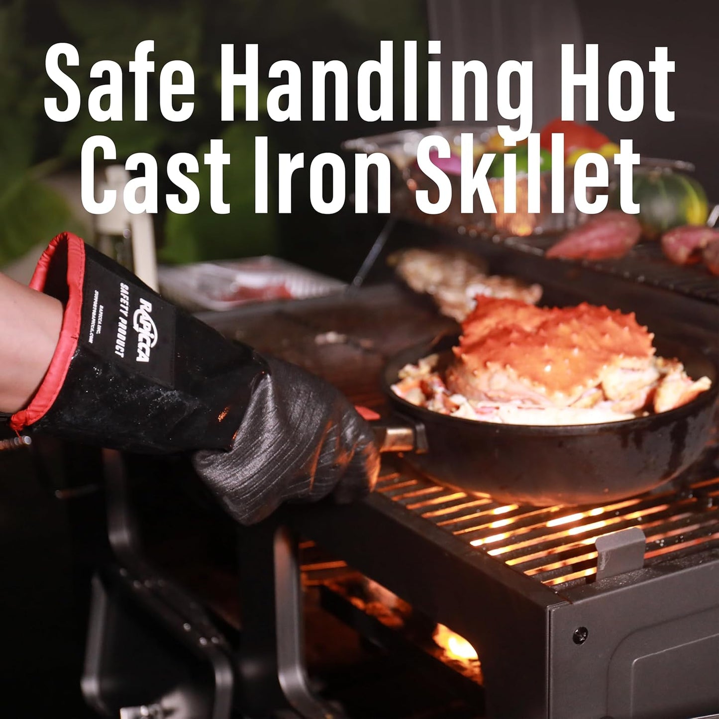 RAPICCA 932°F Heat Resistant BBQ Grill Gloves: Oil Resistant Waterproof for Smoking Grilling Cooking Barbecue Deep Frying Turkey Rotisserie Handling Hot Greasy Meat Stocking Stuffers - 17 in Size XL