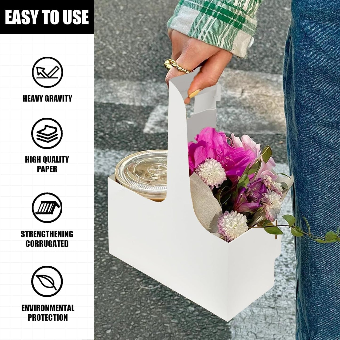 2 Cup Disposable Drink Carrier for Delivery with Handle,15 Count Kraft Paperboard Cup Holder,Cup Carriers for Hot or Cold Drinks,Coffee Carrier, Food Delivery,Take Out Cup Carriers (White, 30 PCs)