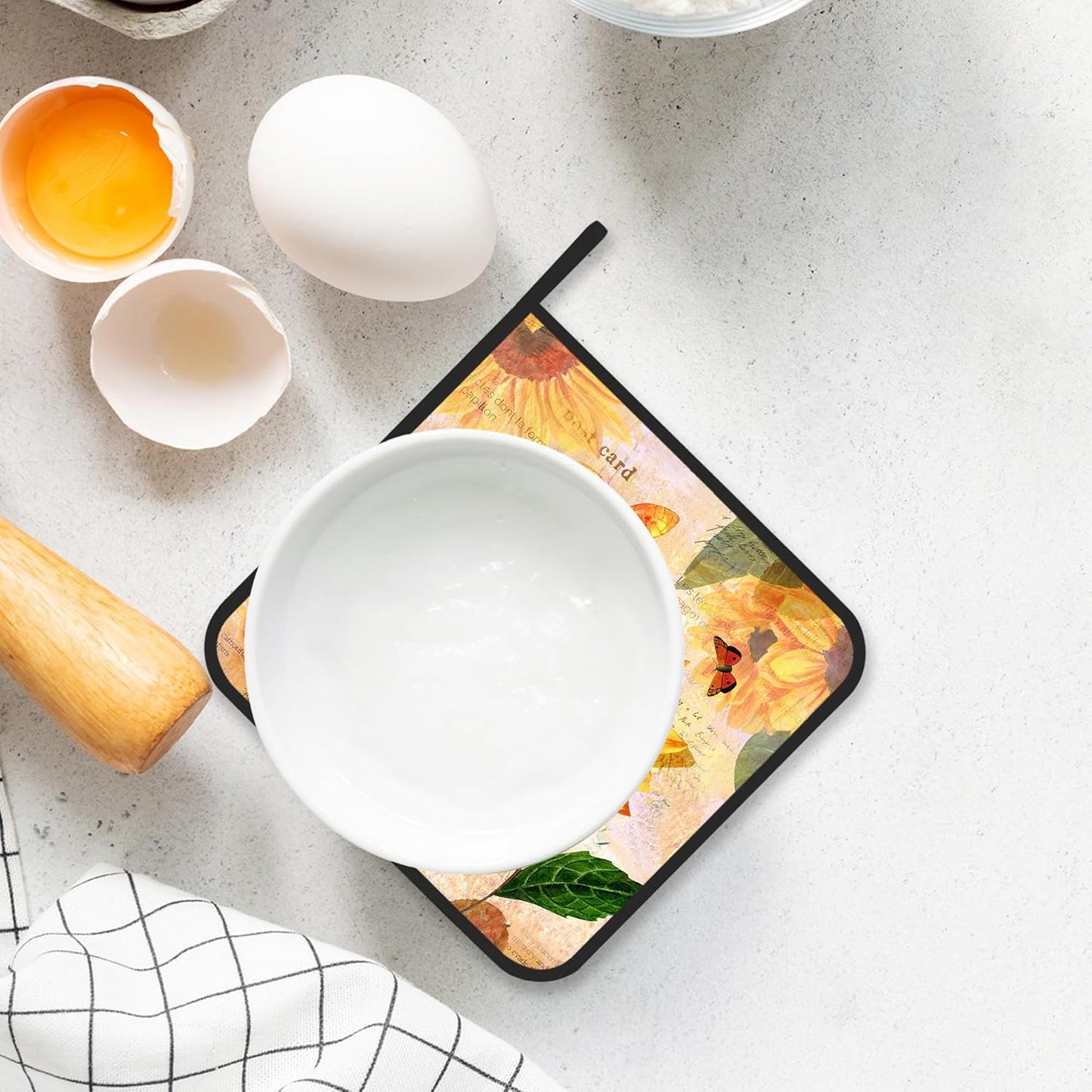 Pot Holder Set of 2,Vintage Sunflower Retro Kitchen Heat Resistant Potholder for BBQ Cooking Baking,Food Hot Pat for Women Men Kitchen Wear