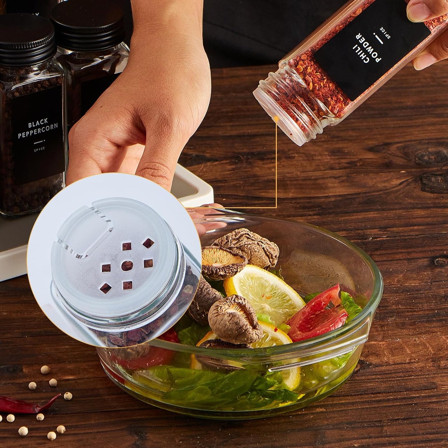 36 Pcs Spice Jars with Label- Glass Spice Jars with Black Metal Caps,Shaker Lids, Funnel, Chalk Pen, Brush,Cleaning Cloth 4oz Seasoning Containers Bottles for Spice Rack, Cabinet, Drawer