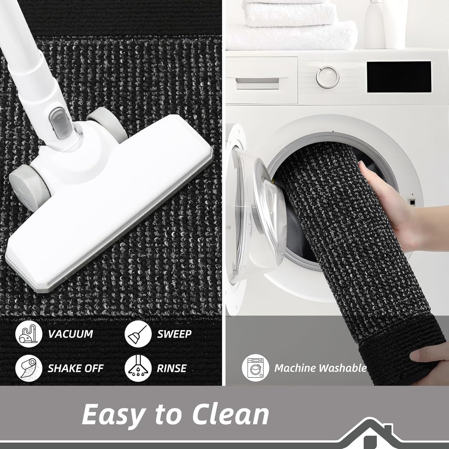 BEQHAUSE Kitchen Rugs and Mats Set of 2 Non-Slip Kitchen Mats for Floor, Absorbent and Stain Resistant Kitchen Runner, Machine Washable Rugs for Kitchen, Laundry & Sink, 24"x36"+24"x60", Black