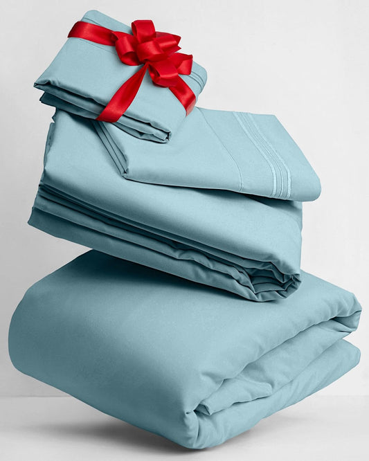 Mellanni Twin XL Sheets Set - 3 PC Iconic Collection Bedding - Hotel Luxury, Extra Soft, Cooling Bed Sheets - Wrinkle, Fade, Stain Resistant (Twin Extra Long, Aqua)