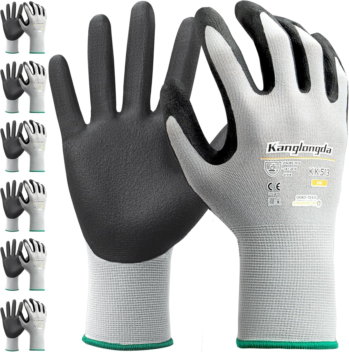 6-Paris Small Work Gloves for Men and Women, Nitrile Coated Safety Protective Gloves with Grip, Ideal for Gardening, Warehouse, Mechanic, Light Duty Construction Work