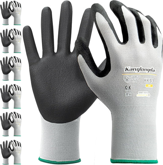 6-Paris XL Work Gloves for Men and Women, Nitrile Coated Safety Protective Gloves with Grip, Ideal for Gardening, Warehouse, Mechanic, Light Duty Construction Work