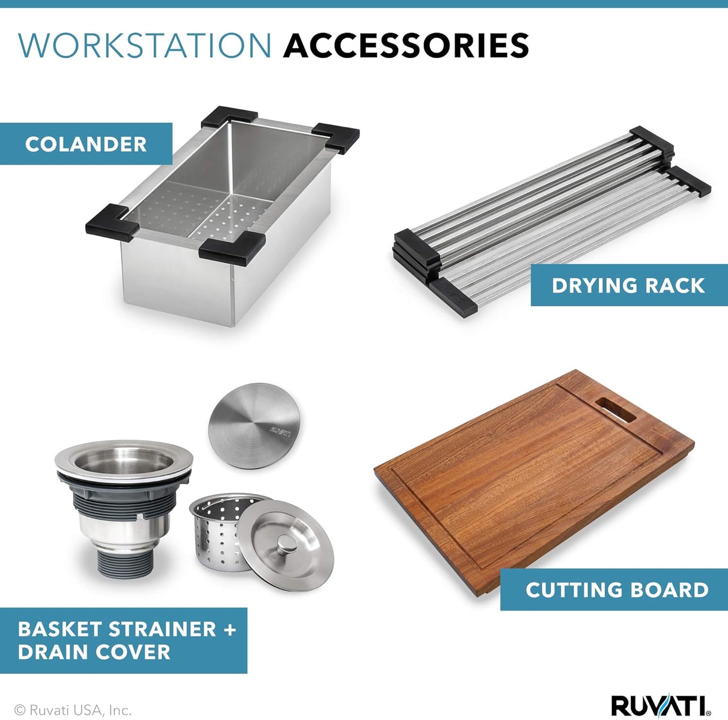 Ruvati 30-inch Apron-front Workstation Farmhouse Kitchen Sink -16 Gauge Stainless Steel Kitchen Sink Single Bowl with Brushed Finish hides scratches - Farmhouse Workstation Sinks - RVH9100