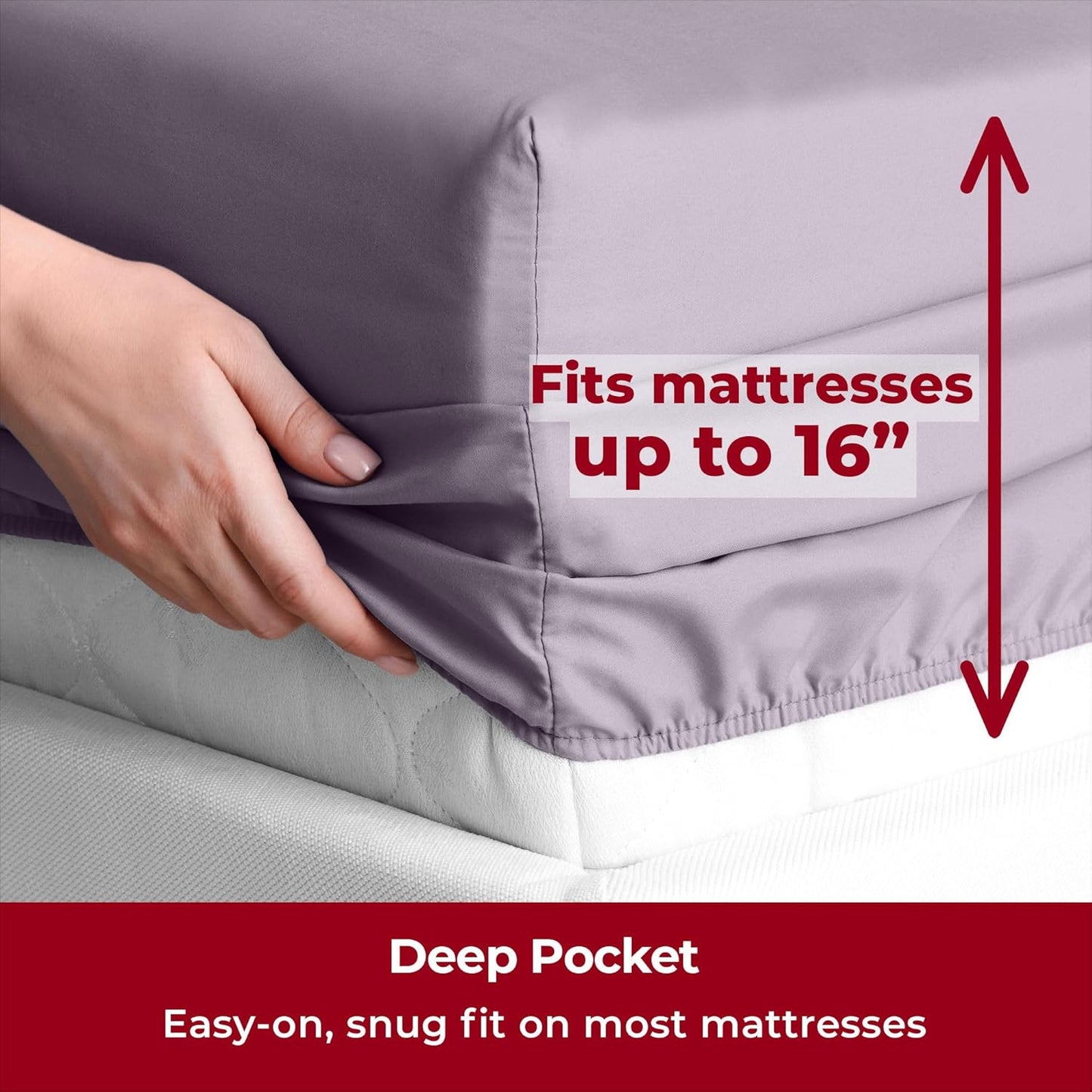 Mellanni Split King Sheets Set - 5 PC Iconic Collection Bedding - Hotel Luxury, Extra Soft, Cooling Bed Sheets - Wrinkle, Fade, Stain Resistant (Split King, Hazy Lilac)