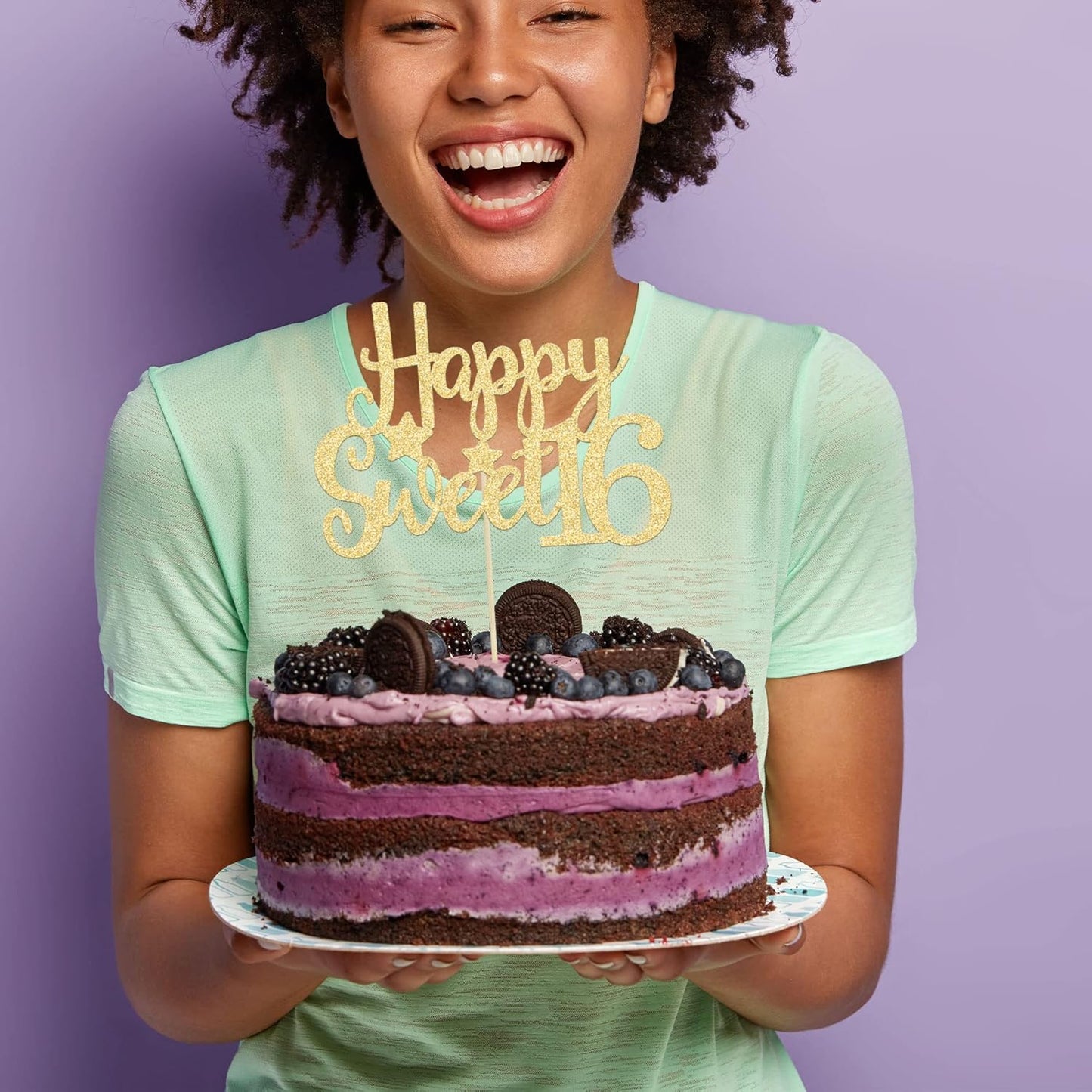 Gyufise 1Pc Happy Sweet 16 Cake Topper Gold Glitter 16th Birthday Cake Topper Sweet 16 Decorations 16th Birthday Decorations