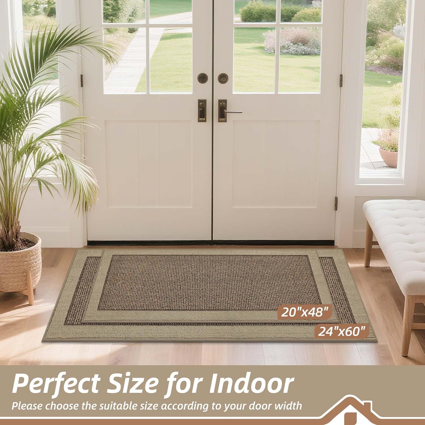 BEQHAUSE Indoor Door Mat 24" x 60", Dirt Trapper Door Mats Non-Slip Entryway Rugs Washable, Resist Dirt Absorbent Welcome Mat, Low Profile Floor Mats for Front Back Door and Entryway, Taupe