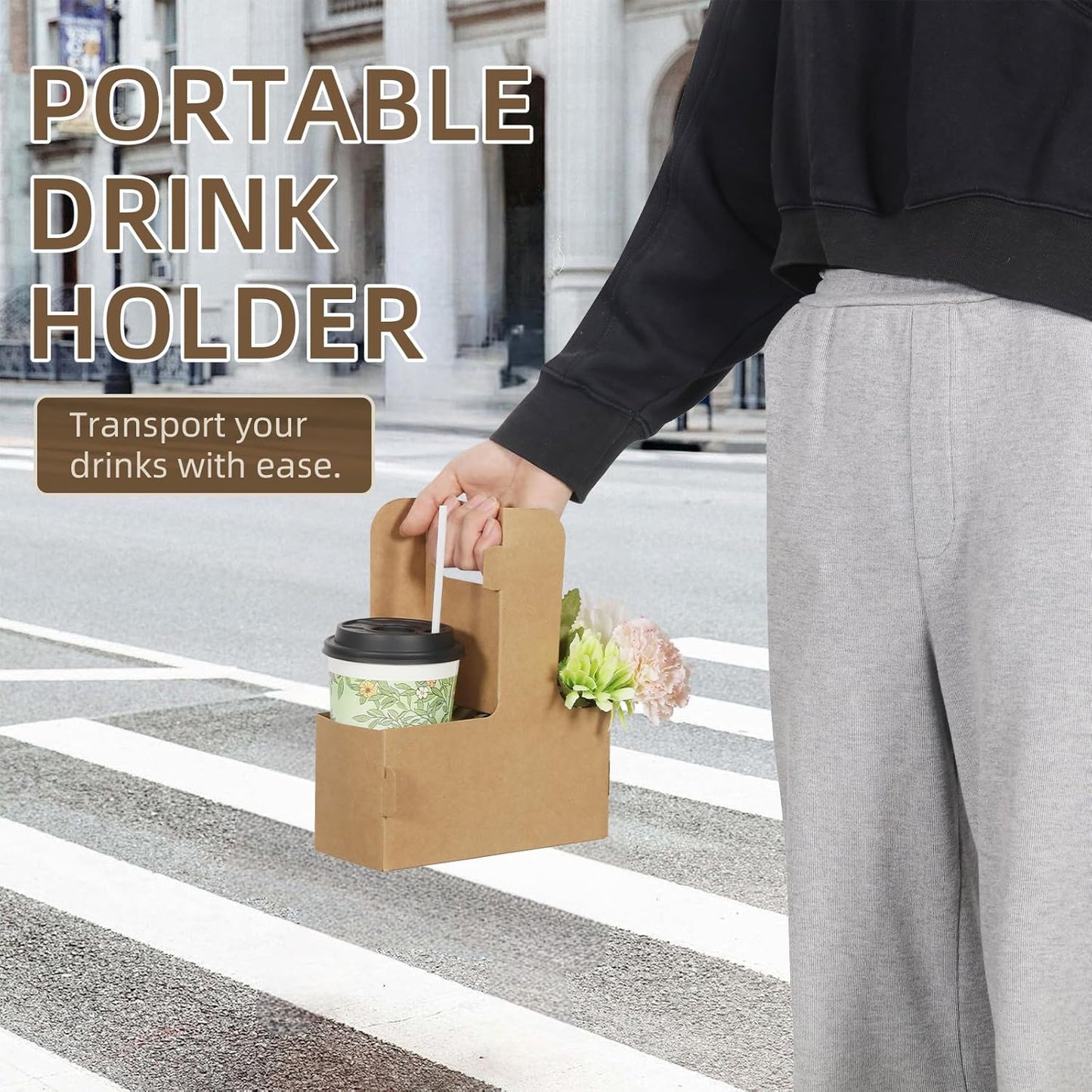 LITLANDSTAR Disposable Coffee Cup Carrier for Delivery, 2 Cup Paperboard Cup Holder Portable Drink Holder Take Out Drink Carrier with Handle for Hot & Cold Drinks, 50 Pack