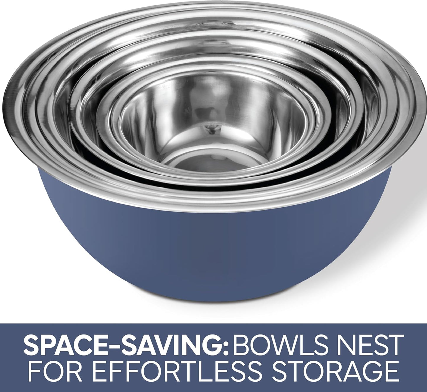 COOK WITH COLOR Stainless Steel Mixing Bowls Set - Nesting Bowls, 6 Pieces, Blue