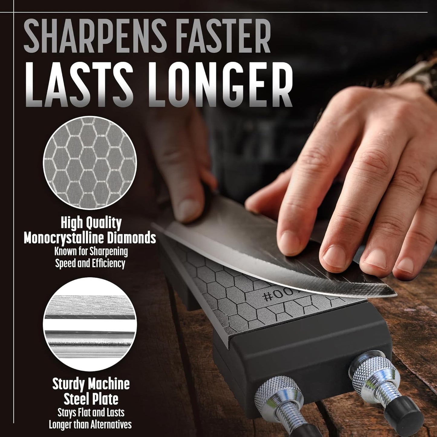 Heavy Duty Diamond Sharpening Stone Set with Adjustable Base, 2-Sided Fine/Coarse Grit Diamond Sharpening Plate, Fast & Efficient Diamond Knife Sharpener for Knives and Chisels from Schaaf Tools