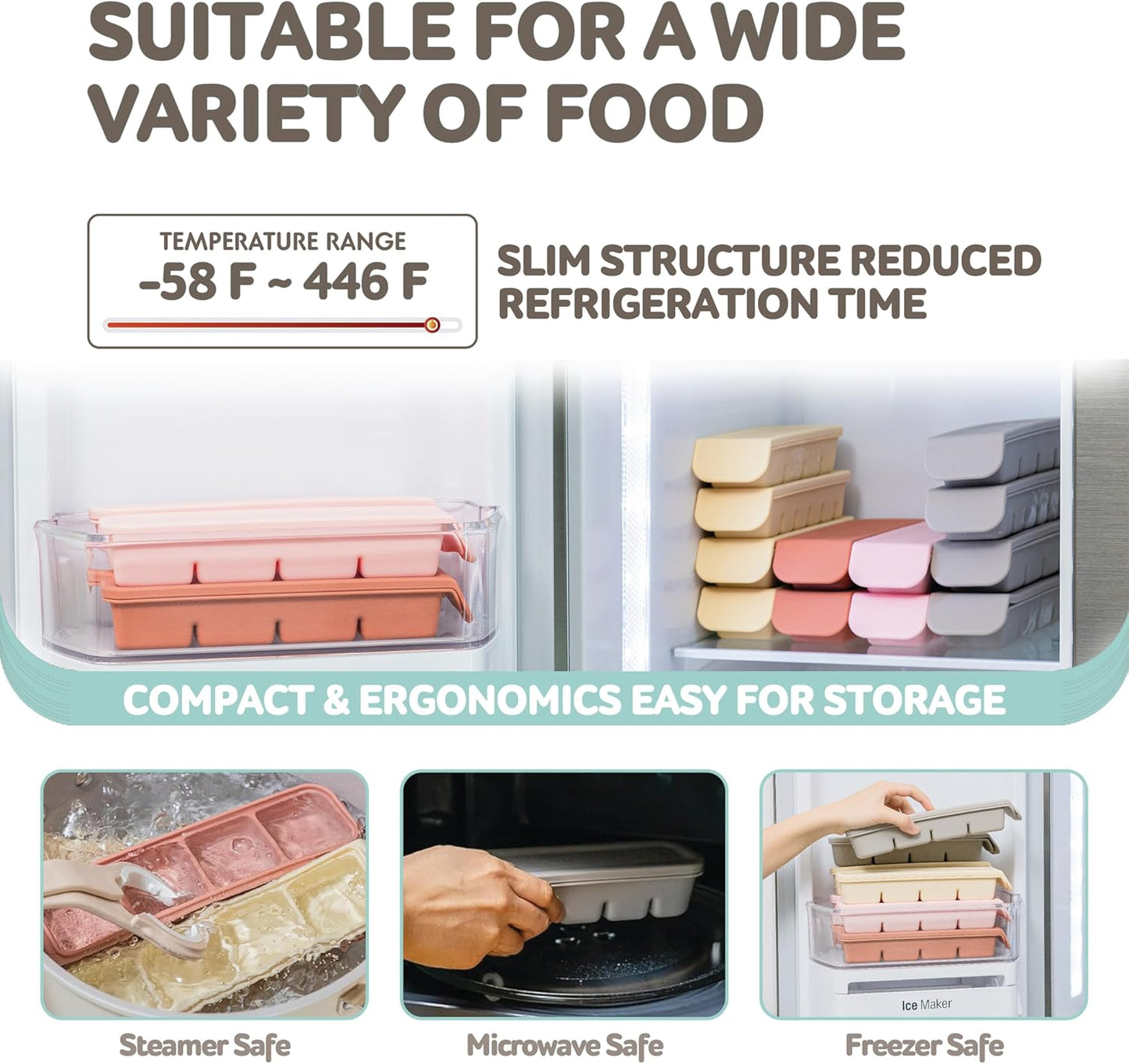 Silicone Freezer Trays with Lid, 1.7oz 4 Section - Leak Proof Silicone Freezer molds for Homemade Baby Food Breastmilk, Purees, Vegetables, Baby Food Jars Ice Tray with Lid BPA Free Indie Pink