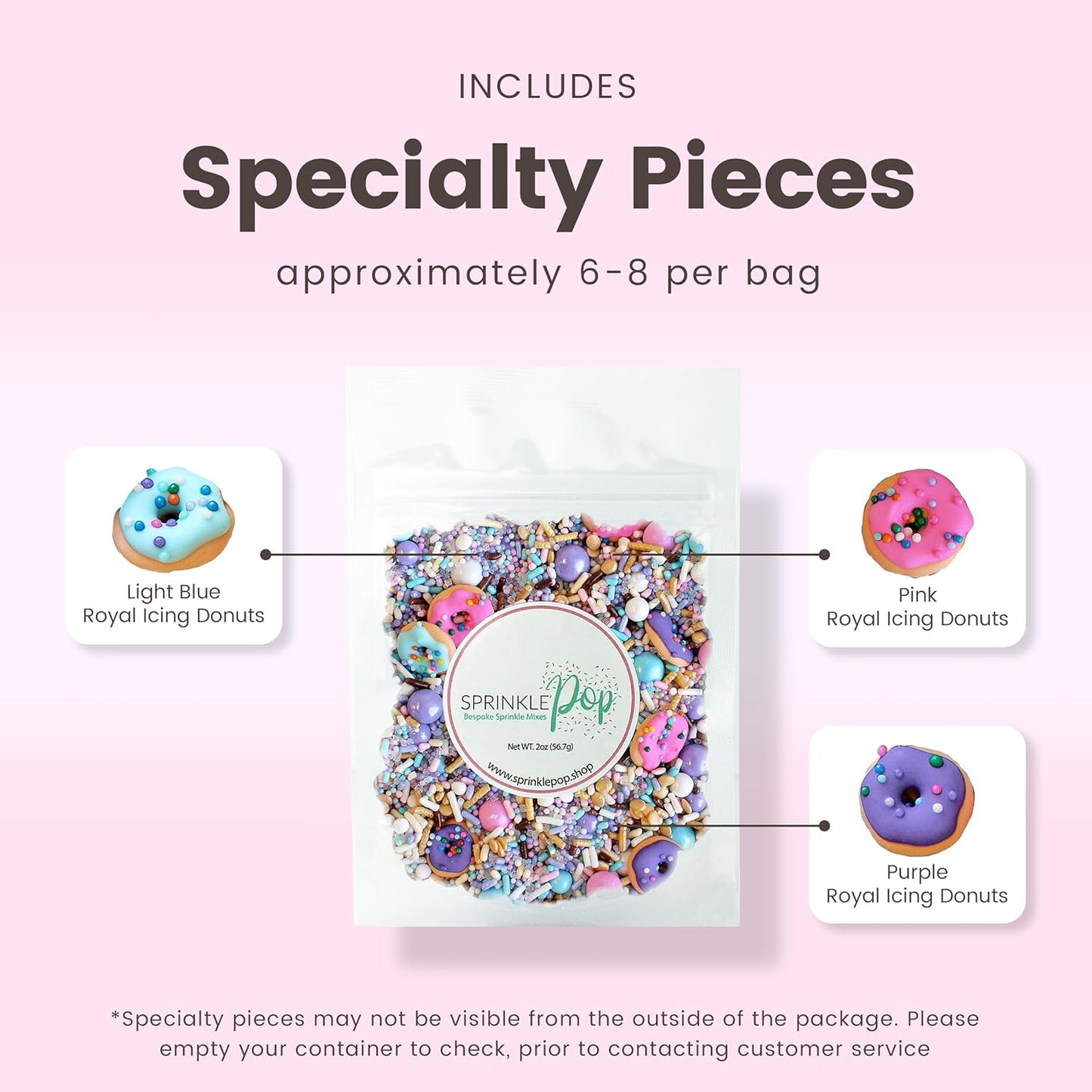 Sprinkle Pop Donut Sprinkle Mix| Lavender White Gold Pink Blue Sprinkle Mix with ~6 Sprinkled Donuts Royal Icings| Birthday Decorating Sprinkles Made in USA for Cupcakes Cakes Cookies Donuts, 2oz
