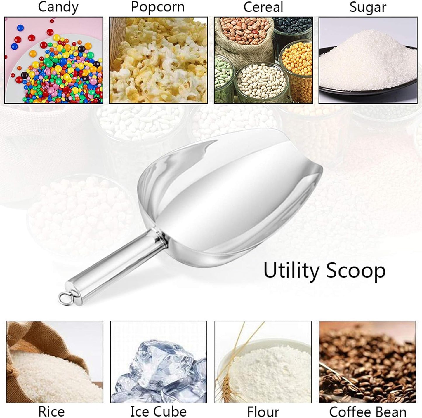 P&P CHEF Food Ice Scoop, Stainless Steel Scoop, Metal Candy Popcorn Flour Utility Scooper for Wedding Party Bar Kitchen Bath, Heavy Duty & Dishwasher Safe, (24oz, 1Pc)