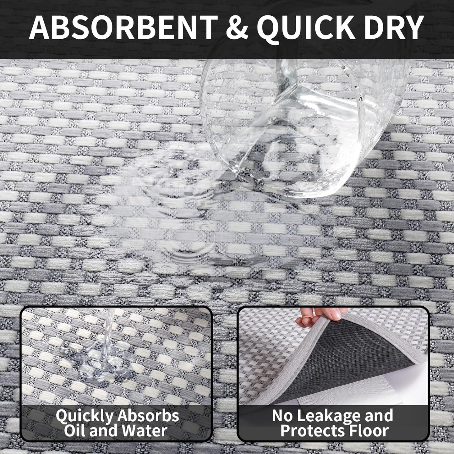 Long Kitchen Runner Rugs Kitchen Mat Non Slip Washable, Super Absorbent Soft Chenille Braided Kitchen Mats for Floor, Rubber Backing Kitchen Floor Sink Standing Mat, Easy Clean, Gray 17"x71"