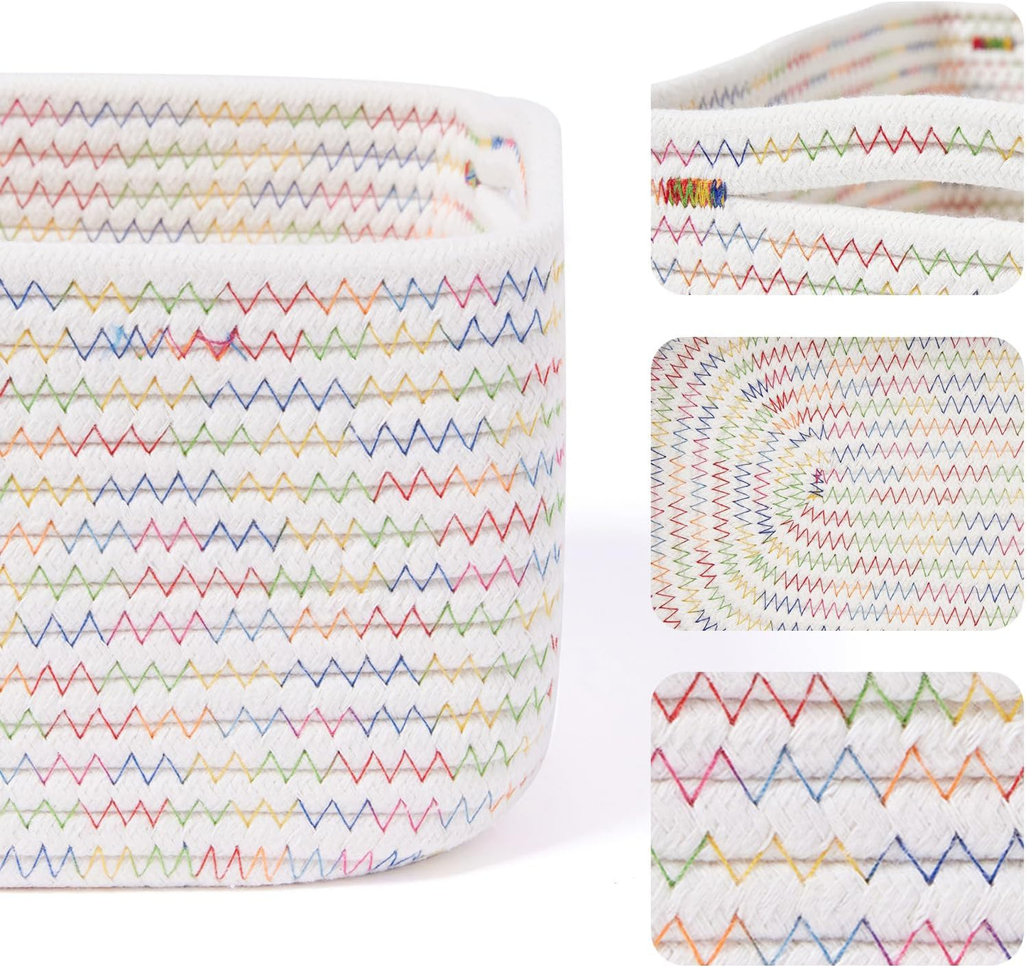 Small Storage Baskets for Organizing | Closet Organizer Bins | Shelf Toy Basket | Woven Rope Baskets | Cube Decorative Box | Shallow Basket | 13x8.5x5.1” | 4 Packs Rainbow