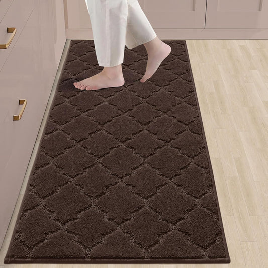 COSY HOMEER-Kitchen-Rugs-Non-Slip-Washable 24"x60" Absorbent Kitchen Runner Rug Polyester Kitchen Mats for Floor Soft Standing Floor Mats for Sink Mat,Hallway,Laundry,Brown