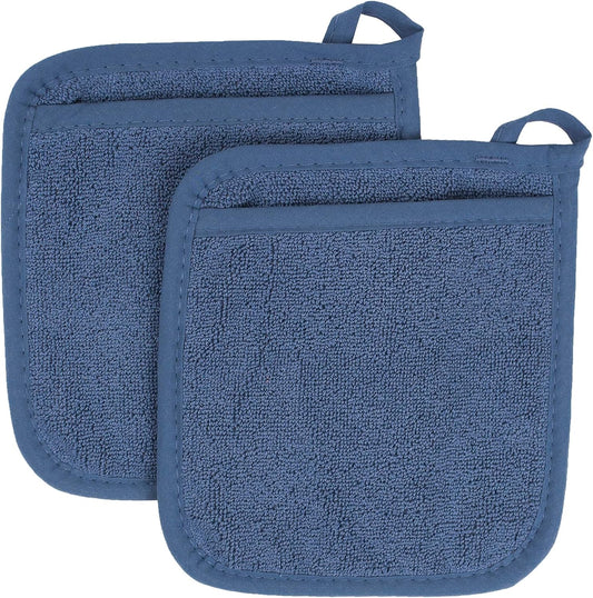 RITZ Terry Pocket Mitt & Hot Pad: Unparalleled Heat Resistant, Durable 100% Cotton,Ergonomically Designed for Optimal Grip, Easy-Care Machine Washable 2-Pack, Federal Blue