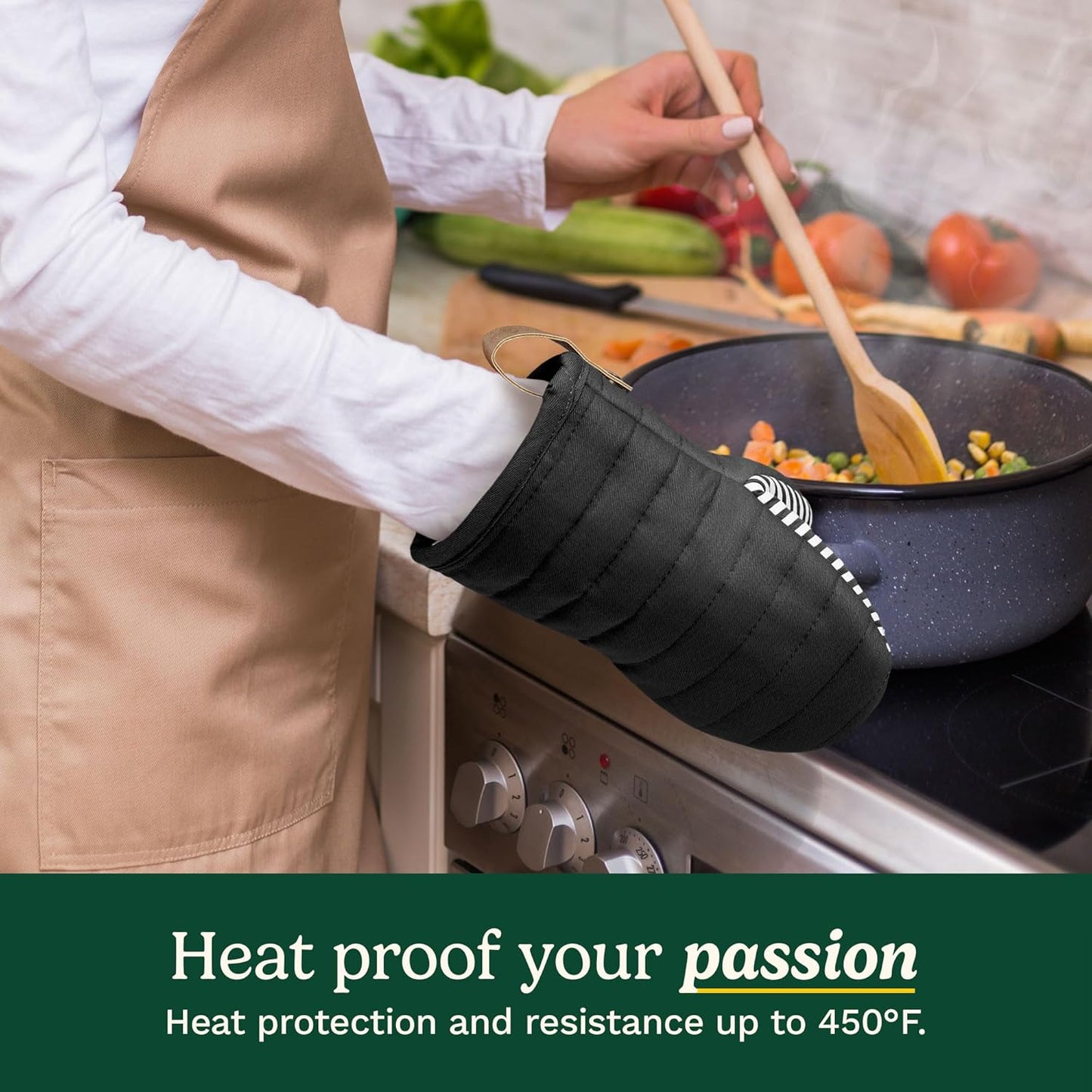 Cuisinart Mini Oven Mitts – 5.5” x 8” Heat-Resistant Kitchen Mitts for Oven with Non-Slip Printed Silicone, Cotton Filling, and Faux Leather Loop – Durable Oven Mitt Set for Cooking & Baking (Horizon)