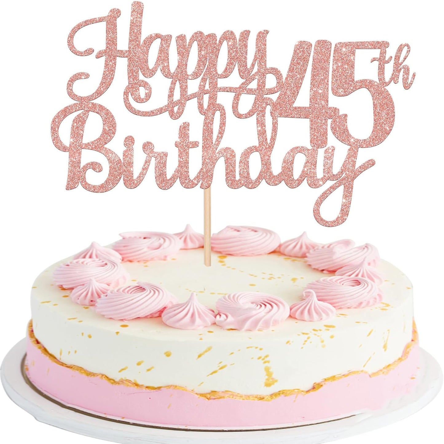 1 PCS Happy 45th Birthday Cake Topper Glitter Cheers to 45 Years Birthday Cake Pick 45 Fabulous Cake Decoration for Happy 45th Birthday Theme Party Decorations Supplies Rose Gold