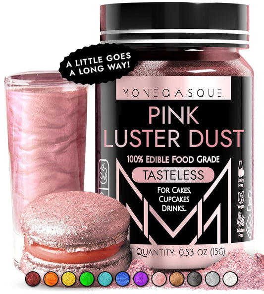 MONÉGASQUE Pink Edible Glitter for Drinks 15g – Pink Edible Glitter for Cakes – Luster Dust for Drinks, Food, & Cake Decorating – Halloween Cocktail Drink Shimmer – Cocktails & Cake Decorations Spray