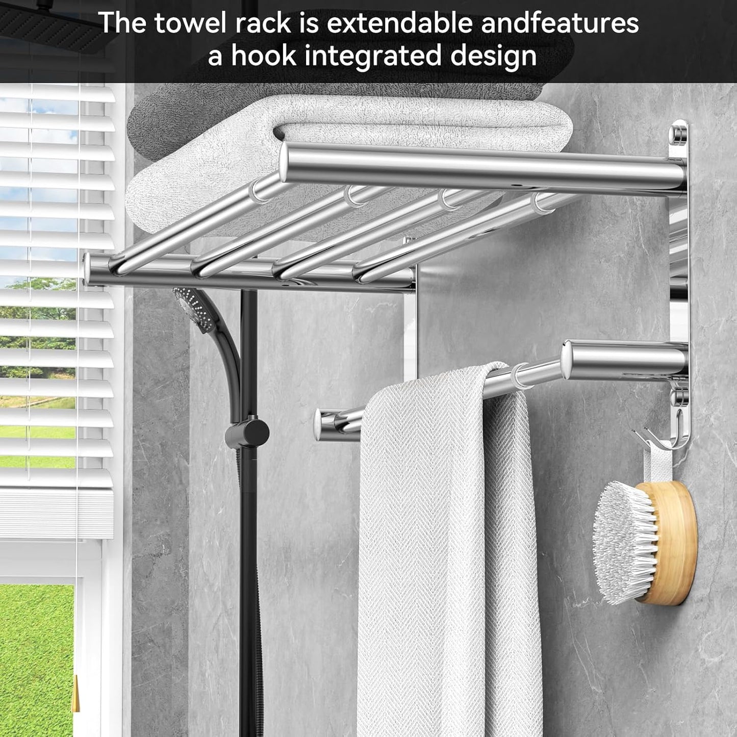 Adjustable Towel Bar for Bathroom Wall Mount17-30.7inch Adhesive Shower Towel Rack Stainless Steel Bath Towel Holders for Toilet Kitchen Double Towel Hanger (2-Layer Towel Rack)