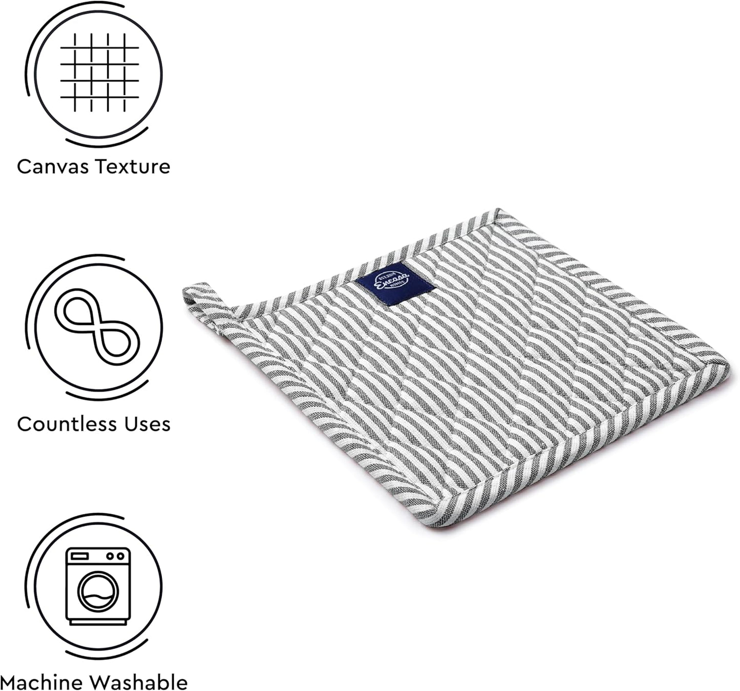 Encasa XO 8 inches Oven Microwave Potholders (2 pc Set) for Kitchen Cooking & Baking - Heat Resistant, Thick & Safe, Protection of Hands from Hot Utensils - Ticking Black