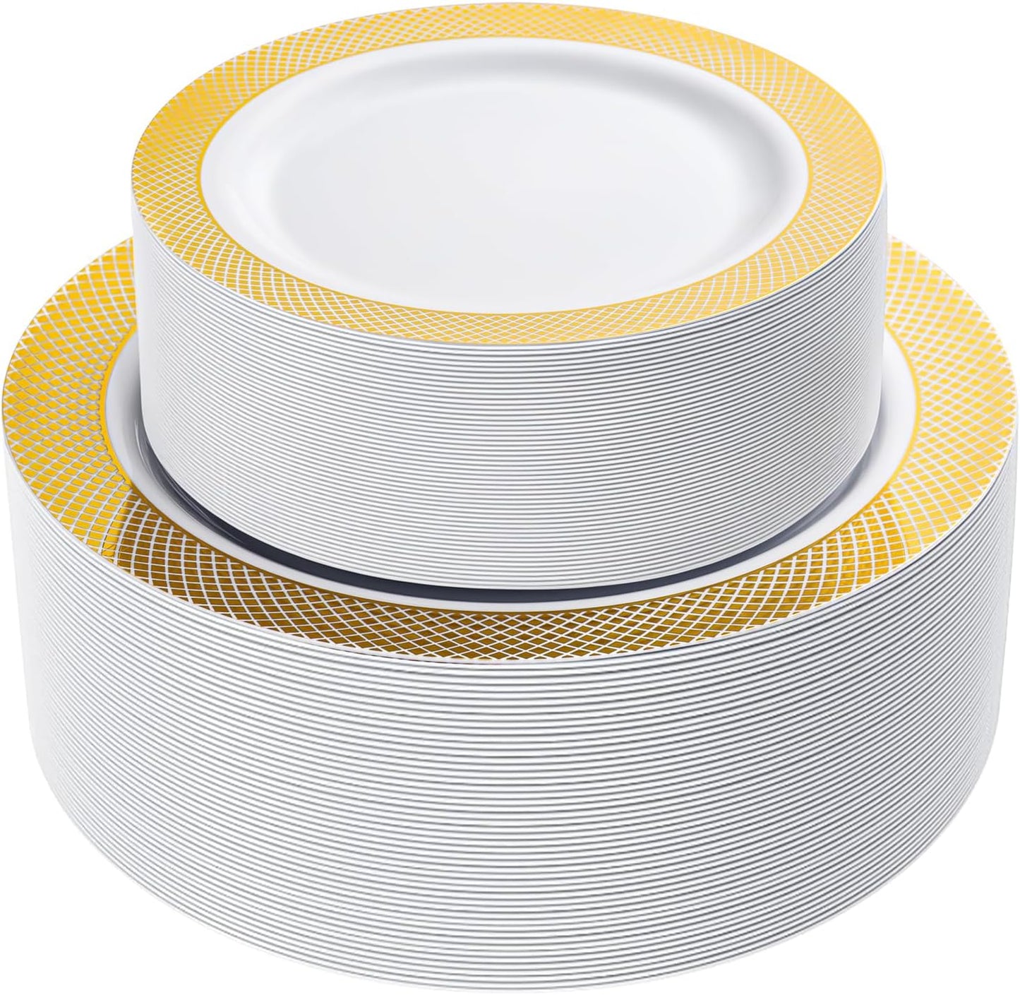 I00000 102 Pcs Gold Plastic Plates, Disposable Party Plates Include 51 Gold Dinner Plate 10.25’’ and 51 Disposable Dessert Plate 7.5’’ Perfect for Party & Wedding