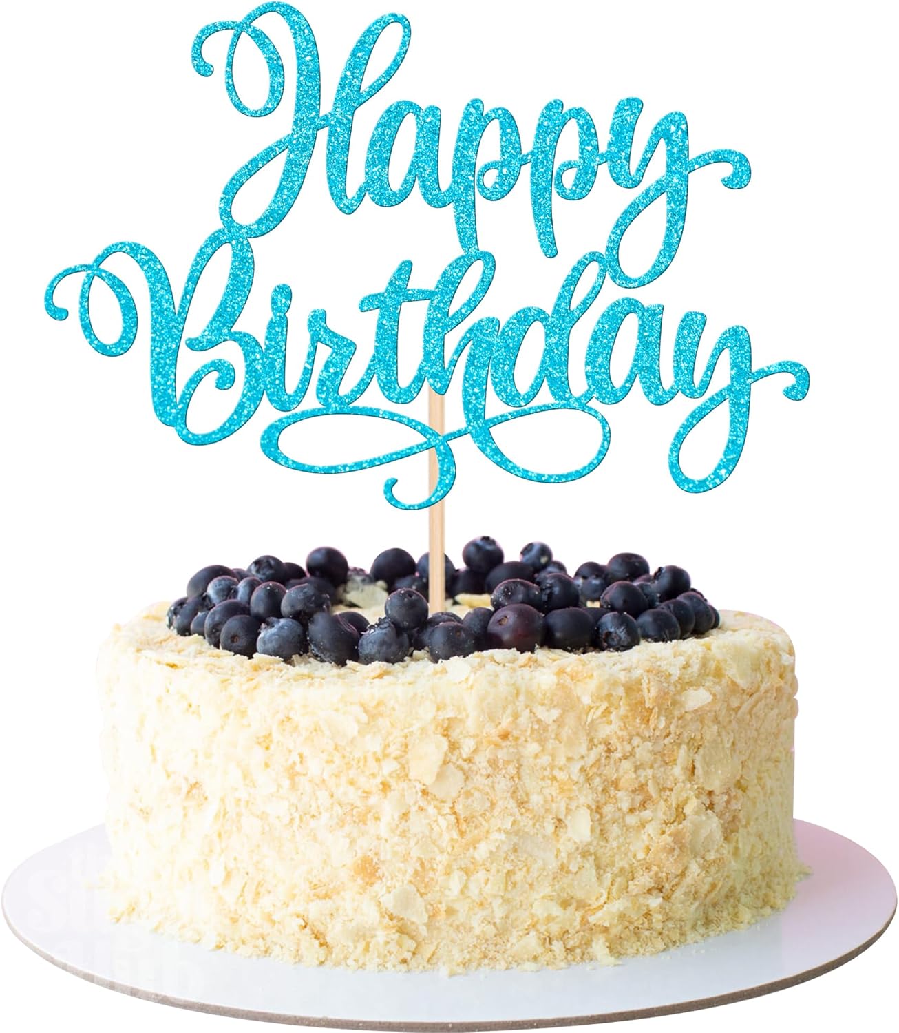 ZHUOWEISM 1 PCS Happy Birthday Cake Topper Glitter Cake Pick for Celebrating Anniversary Party Cake Decorations Supplies Lake Blue