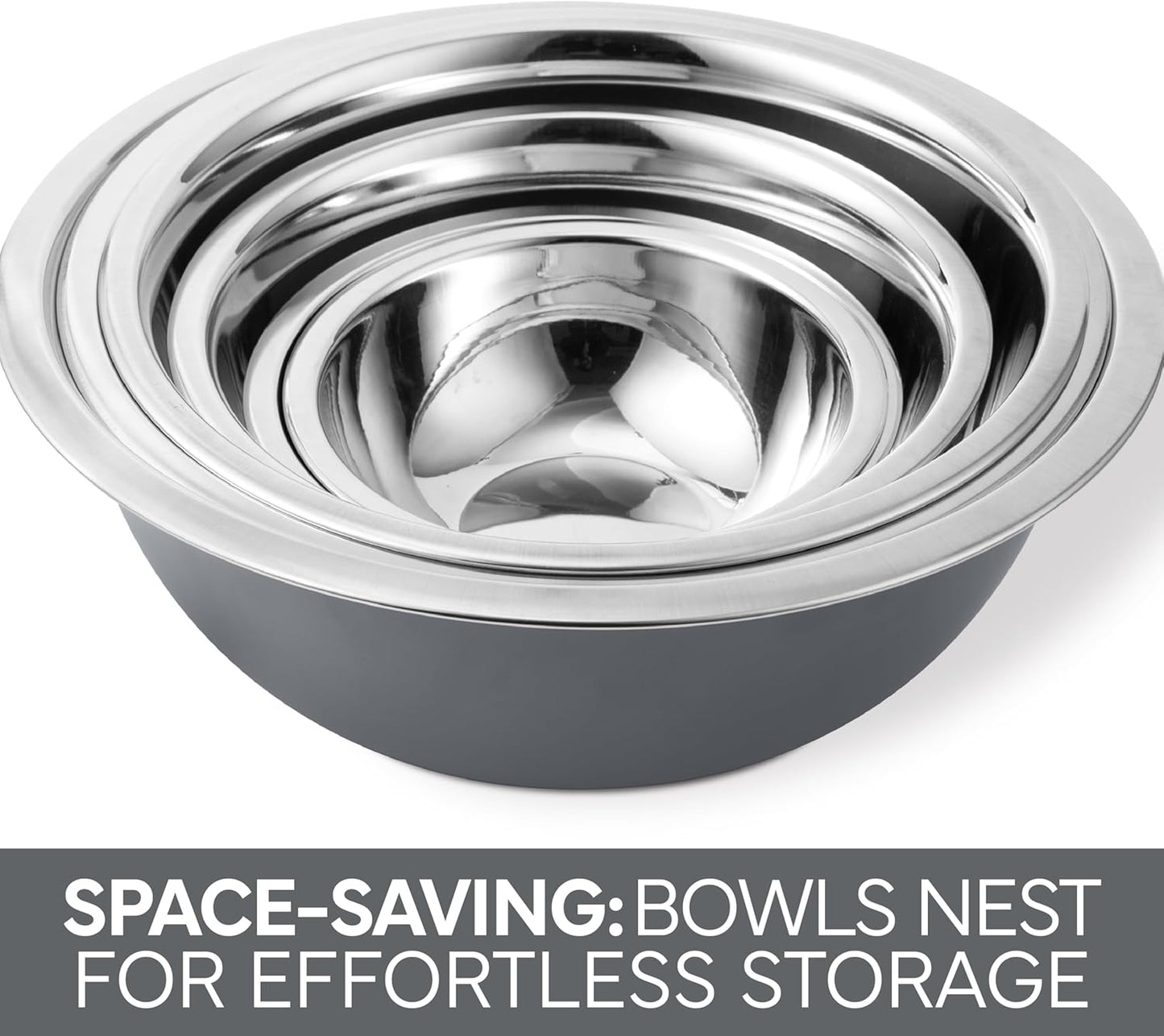 COOK WITH COLOR Stainless Steel Mixing Bowls Set - Nesting Bowls, 6 Pieces, Grey