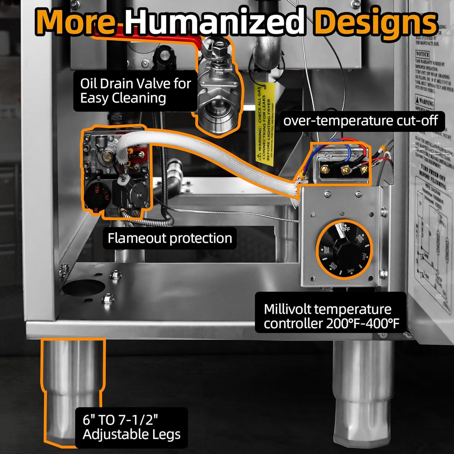 Commercial Open Pot Fryer with 2 Baskets, 122000 BTU 50-60 Lbs Oil Capacity Natural Gas Fryer, Only Commercial Use Stainless Steel Deep Fryer for Restaurants, Food Trucks-Floor Standing