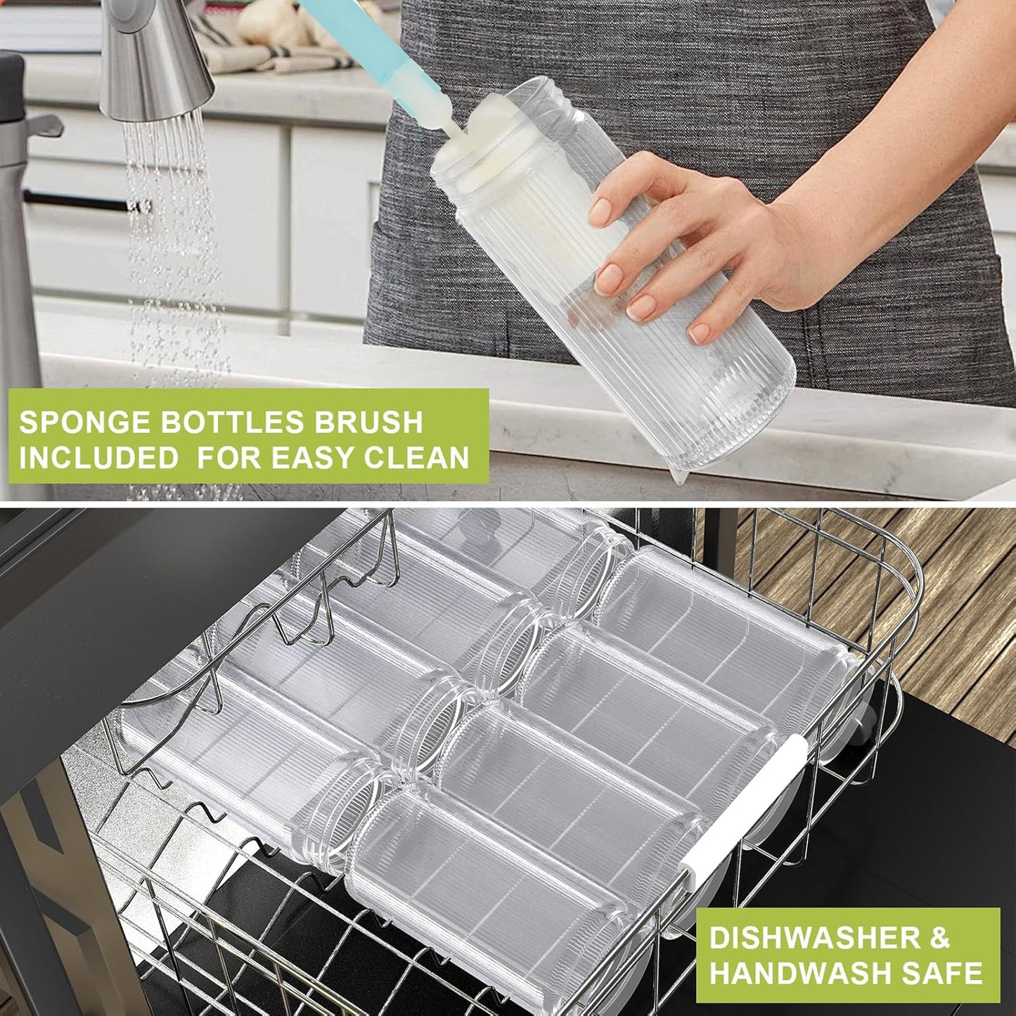 Ruckae 16oz 10 Pack Juice Bottles, Stripe Glass Bottles Juicing with Lids, Smoothie Cup Lids and Straws, Water Bottle Mason Jar Drinking Glasses for Juicing, Smoothies, Kombucha