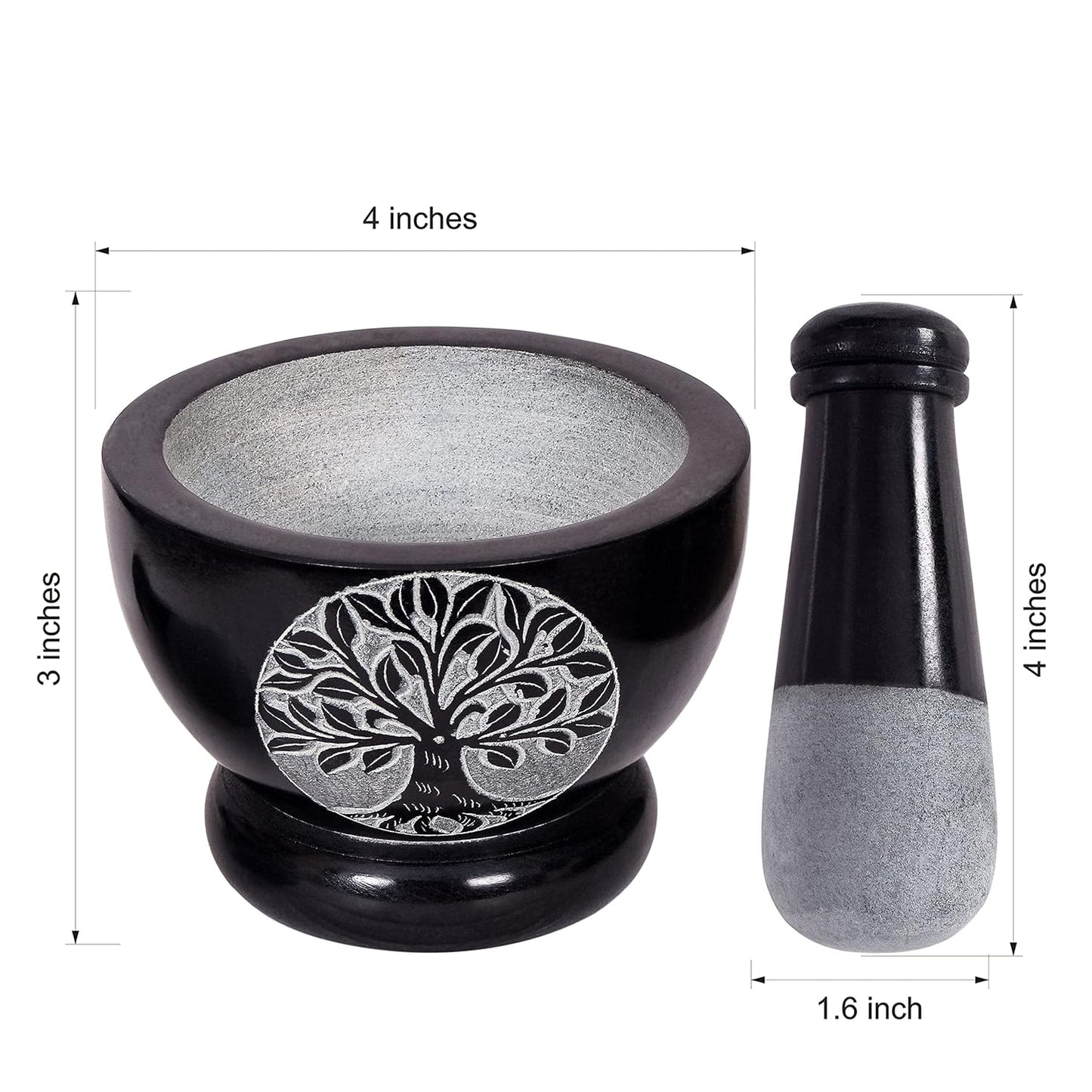 Mortar and Pestle, Made of Heavy Duty Polished Hard Stone, Natural Stone Grinder for Spices, Pastes, Herbs, Seasoning etc. (Tree of Life)