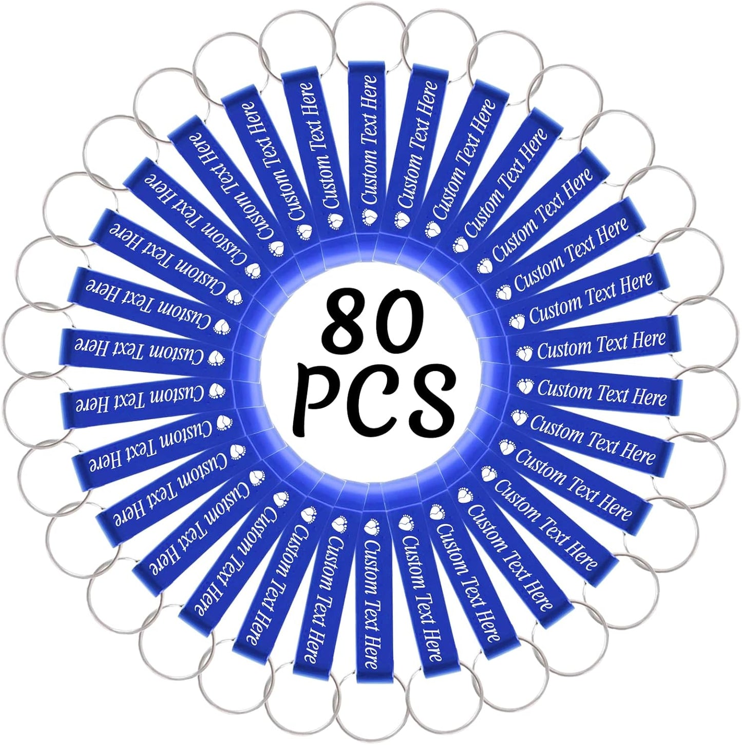 80PCS Personalized Bottle Opener Keychain Bulk Custom Beer Bottle Opener with Logo Text Engraved Wedding Bottle Opener Favors Customized Gifts for Guests Baby Shower Birthday Party-Blue