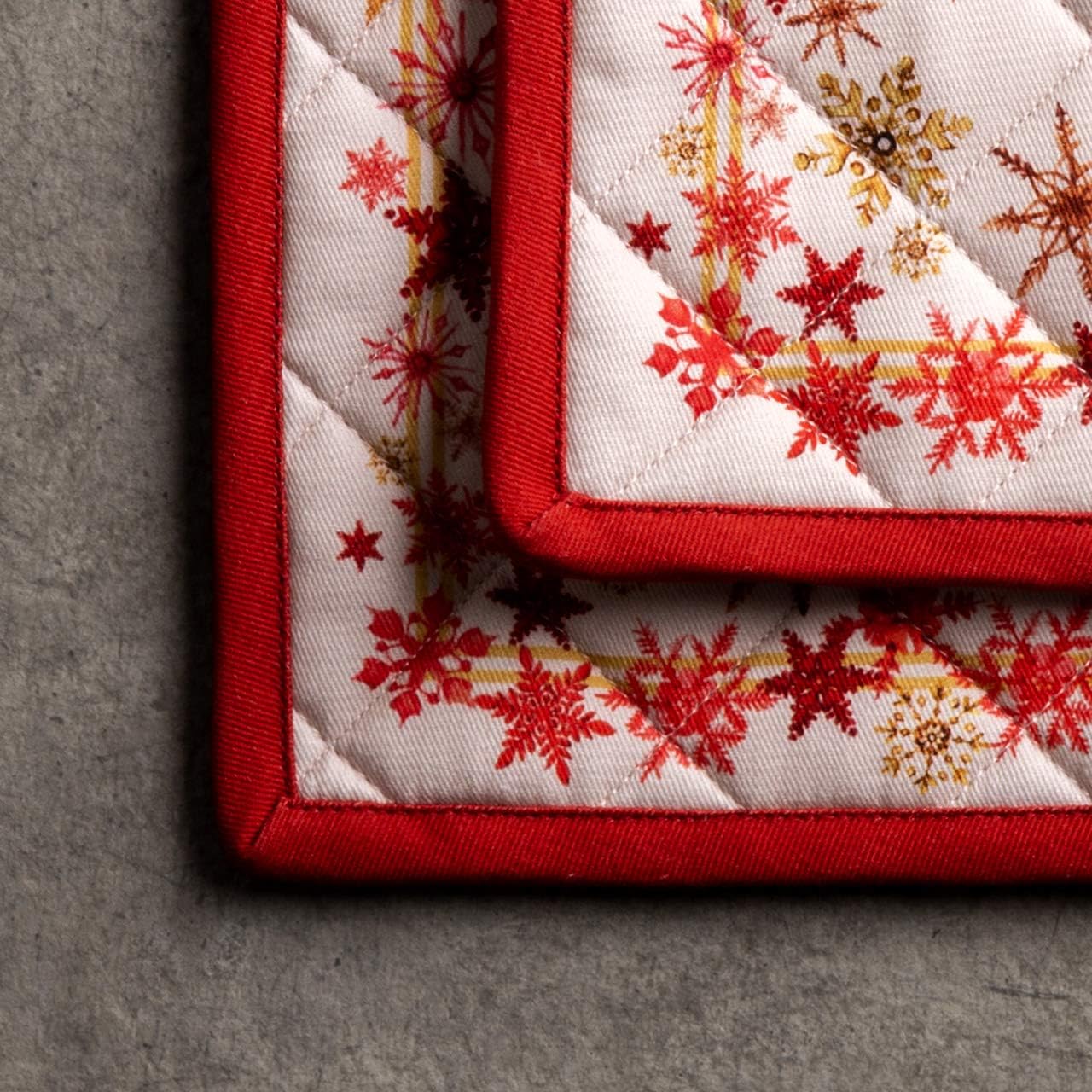 Maison d' Hermine Pot Holders Set 100% Cotton Heat Resistant Potholders 8" x 8" Hot Pads with Loop BBQ, Cooking, Baking, Grilling, Kitchen, Handling Hot Pans (Pack of 2, Crystal Star)