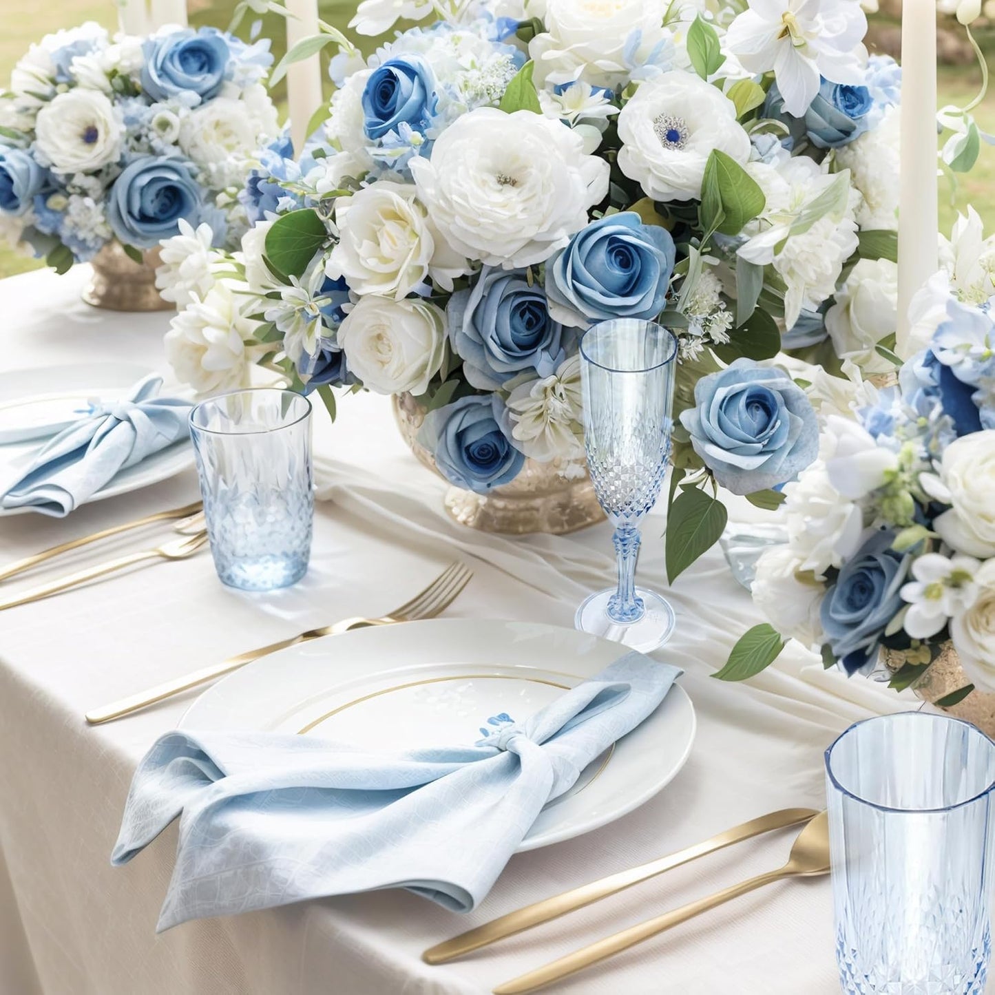 Plastic Champagne Flutes, 12PCS Blue Plastic Wine Glasses Goblets Reusable Champagne Flute for Weddings, Bachelor Parties, Toasting, and Events (12, Blue)