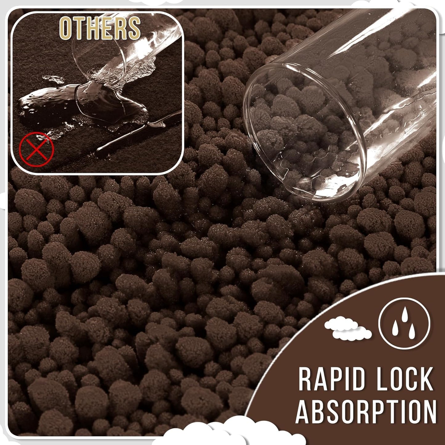 Yimobra Bathroom Runner Rug 55x24 Inch - Extra Long Non Slip Chenille Bath Mat, Soft & Absorbent, Machine Washable Shaggy Hallway Carpet for Vanity Tub Shower, Brown Home Decor Accessories