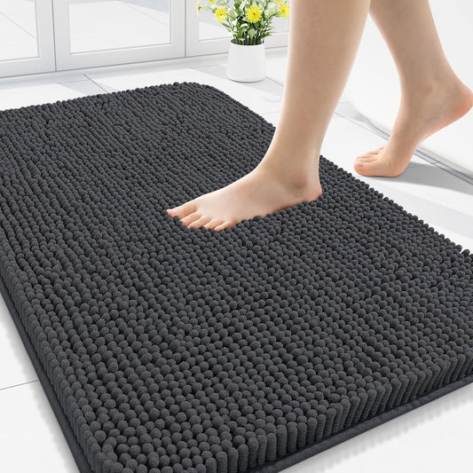 Arotive Bathroom Rugs 30x20, Extra Soft Absorbent Shaggy Chenille Bath Rugs, Machine Washable Rubber Backing Non-Slip Bath Mats for Bathroom Floor Tub and Shower, Home Decor Accessories, Dark Grey