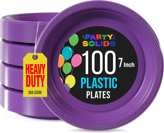 Exquisite Party Solids Purple Plastic Plates For Party 7" Purple Disposable Plates Heavy Duty Supplies 100 Pcs Plastic Dinnerware Sets Heavy Duty 350 GSM Disposable Dinnerware Set