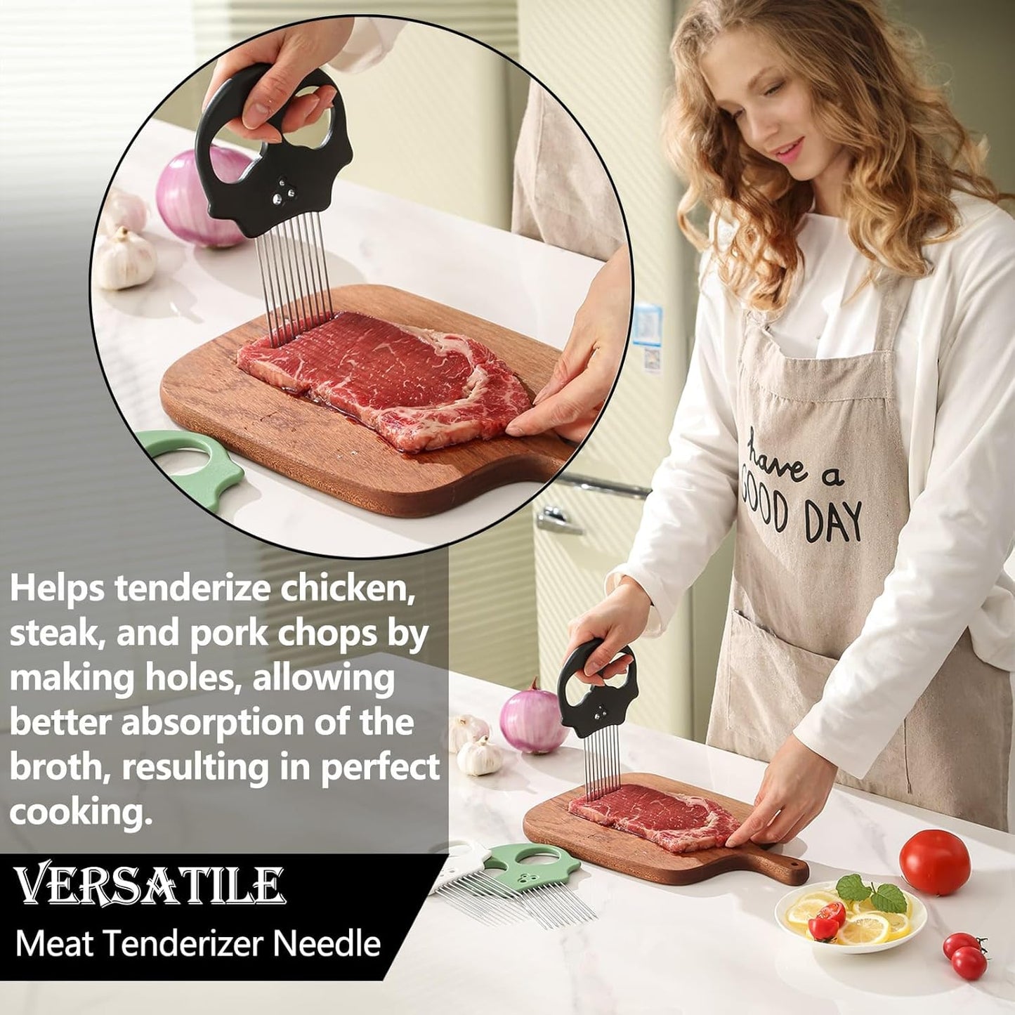 Stainless Steel Onion Cutter & Egg Slicer – Multi-Function Vegetable Cutter and Herb Stripper for Avocados, Tomatoes, and Potatoes (White)