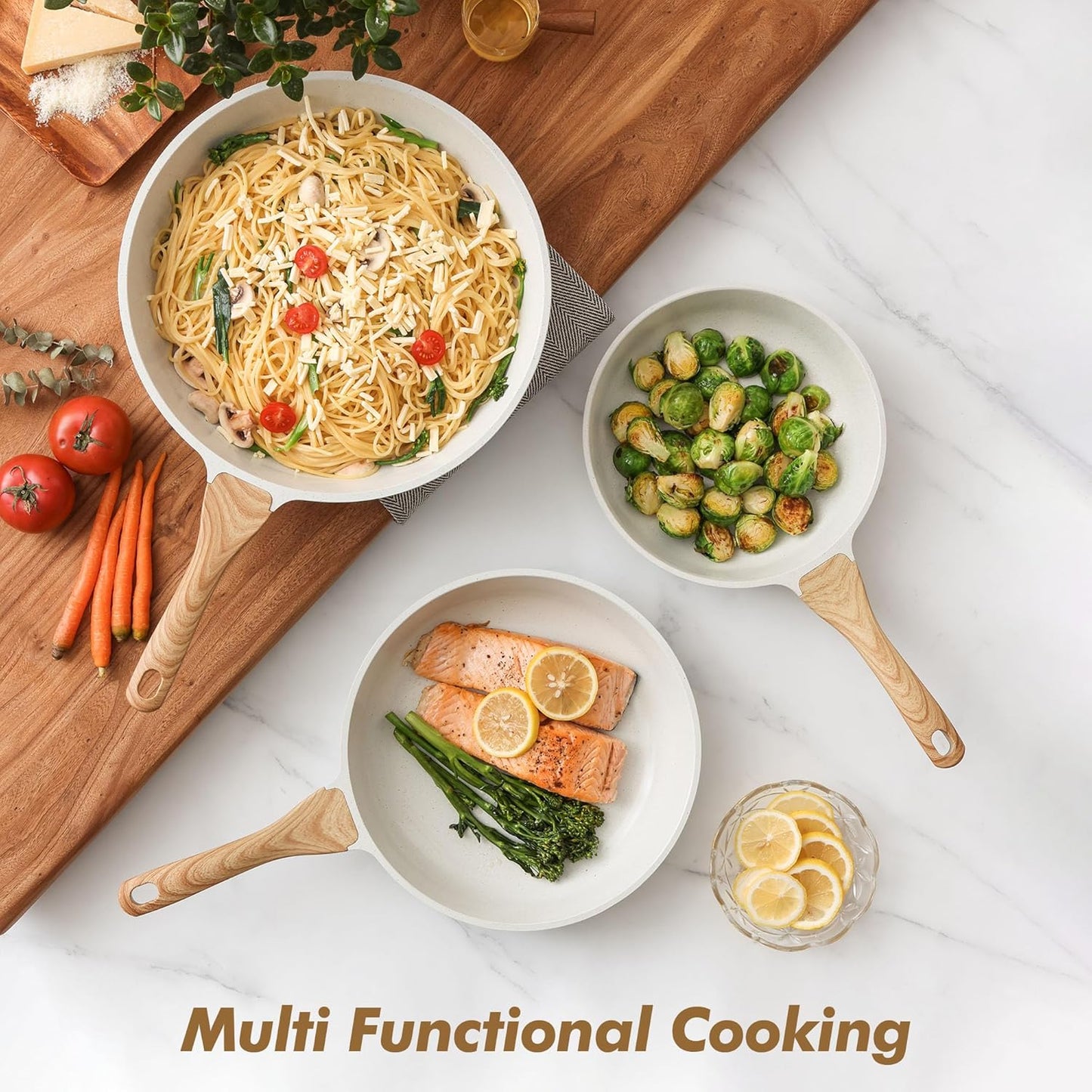 SENSARTE Nonstick Frying Pan Skillets, White Ceramic Coating Omelette Pans, Healthy Cookware Chef's Pan, Free of PTFE & PFAS (9.5+11+12.5 Inch)