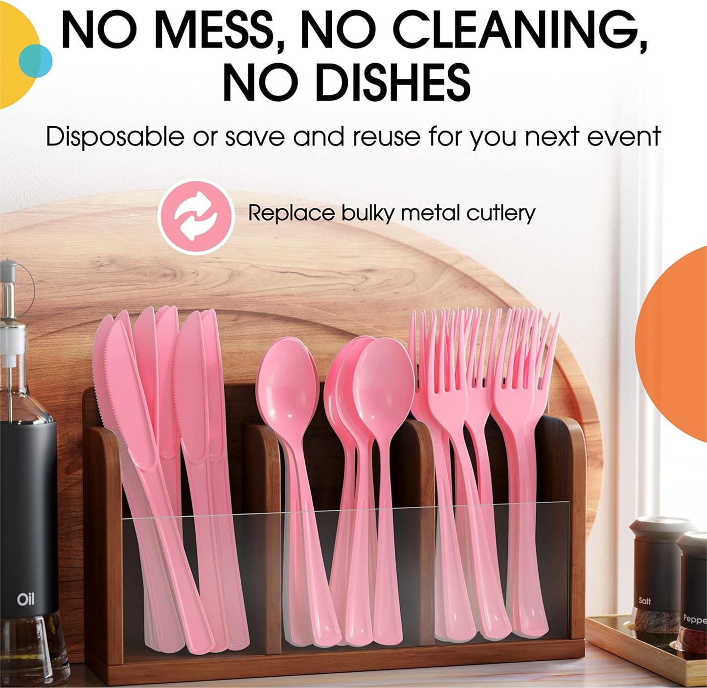 Party Solids Pink Plastic Spoons - 200 Pcs Heavy Duty Disposable Cutlery Set
